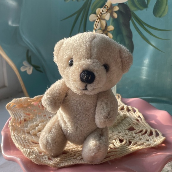 Other - Vintage Plush Beige Jointed Teddy Bear Ornament